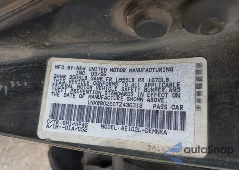 1996 Toyota Corolla Dx from USA, damaged, VIN 1NXBB02E0TZ436318